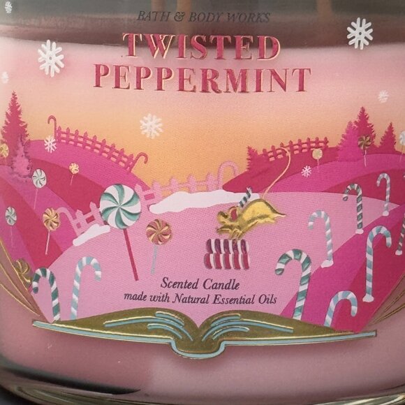 BBW Twisted Peppermint Bath & Body Works 3 Wick Candle - Picture 3 of 10